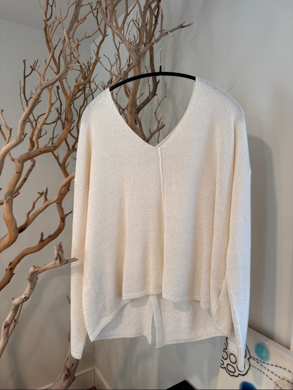 Women's Cream V-Neck Lightweight Sweater